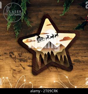 Introducing our exquisite Layered Christmas Star laser cut template, a captivating layered wood product that adds a touch of natural beauty. Stock Vector