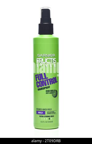 IRVINE, CALIFORNIA - 4 OCT 2023: A spray pump bottle of Garnier Fructis Full Control Hair Spray. Stock Photo