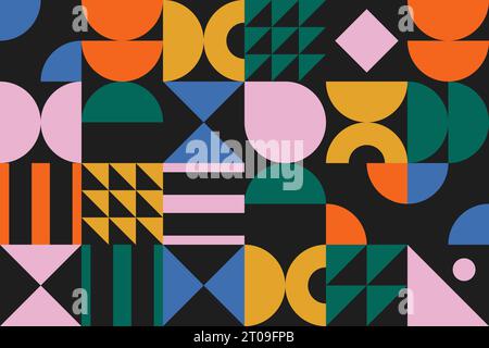 Retro Bauhaus abstract design pattern. Simple geometric shape ornament. Contemporary stylish texture. Minimal colorful background with various shapes Stock Vector