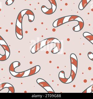 Red white lollipop cane seamless pattern. Christmas candy cane background. Traditional holiday print for textile, paper, packaging, design, vector Stock Vector