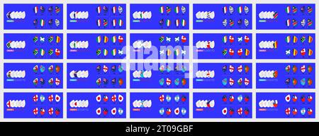 International rugby competition 2023, an icon of all pool matches. Rugby matches icon sorted by pools and teams. Big vector collection. Stock Vector