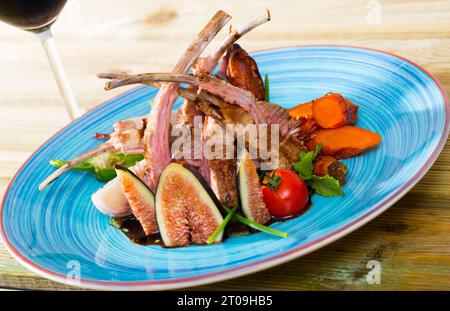 Plate of roasted mutton ribs Stock Photo