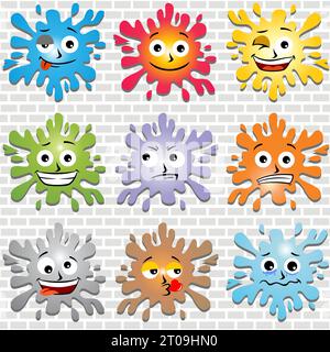 Colorful splash expression on brick wall background, wallpaper, vector cartoon illustration Stock Vector