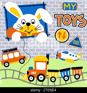 Cute rabbit with it toys, vector cartoon illustration Stock Vector