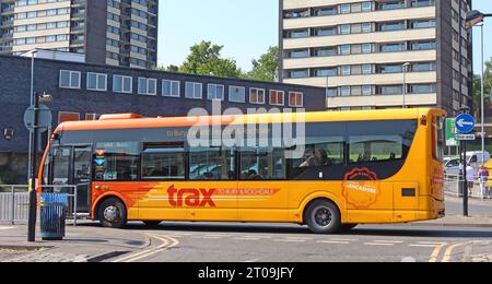 Orange livery, 468 Transdevbus Blazefield, Trax bus Rochdale town centre to Bury, greater Manchester, England, UK, OL12 6UF Stock Photo