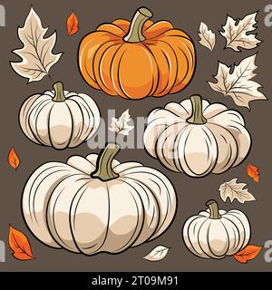 Set of pumpkins. Vector illustration for design poster, banner, print. Stock Vector