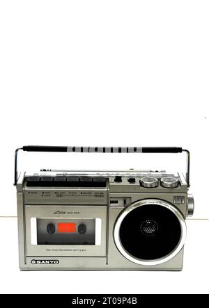 sanyo, cassette, 70s, music device, 70s music player, tape, cassette, Sanyo radio cassette,  vintage radio cassette, Stock Photo