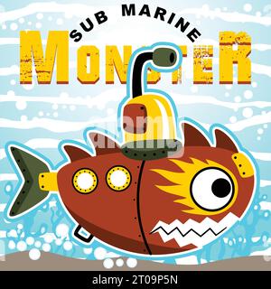 Submarine robot monster, vector cartoon illustration Stock Vector