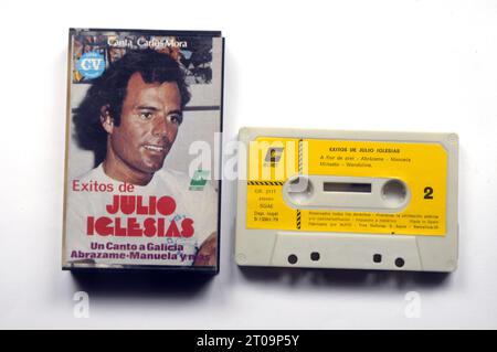 sanyo; cassette; 70s; music device; 70s music player; tape; cassette; Sanyo radio cassette; vintage radio cassette, Julio Iglesias tape, Julio Iglesia Stock Photo