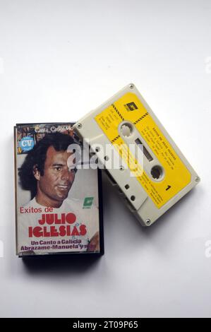 sanyo; cassette; 70s; music device; 70s music player; tape; cassette; Sanyo radio cassette; vintage radio cassette, Julio Iglesias tape, Julio Iglesia Stock Photo