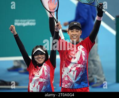 Hangzhou, China's Zhejiang Province. 7th Oct, 2023. Takahashi Noa of Japan  competes during the Women's Singles Final of Soft Tennis at the 19th Asian  Games in Hangzhou, east China's Zhejiang Province, Oct.