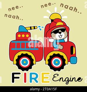 Vector illustration of cartoon bear on firetruck Stock Vector