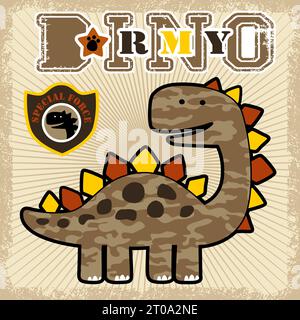 vector cartoon of camouflage dinosaur army with military element on grunge frame border Stock Vector