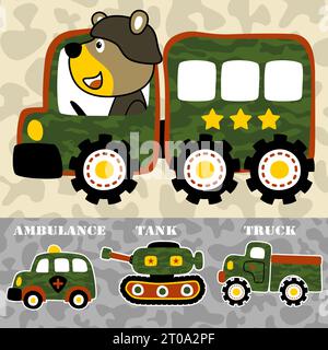 vector cartoon of bear drive military truck with armored vehicles Stock Vector
