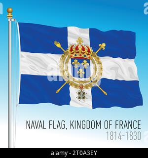 Historical naval waving flag of the Kingdom of France, vector illustration Stock Vector