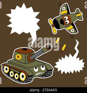 battle of tank vs fighter jet, vector cartoon illustration Stock Vector