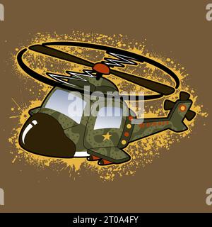 helicopter army with splatter, vector cartoon illustration Stock Vector
