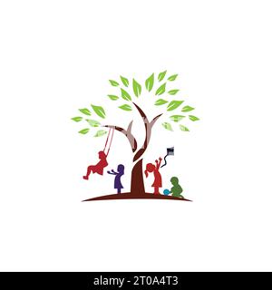 Green world logo or icon design template, child care logo Stock Vector