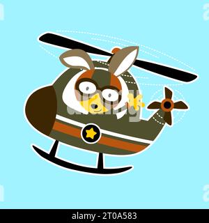 vector cartoon of cute fox on military helicopter Stock Vector