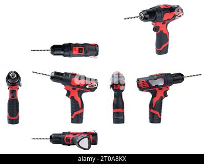 Different views of electrical drill isolated on white studio background Stock Photo