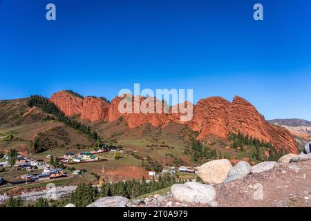 Kyrgyzstan, province or oblasty of Issyk-Kul, Jeti-Oguz Canyon and the Seven Bulls rock formation Stock Photo