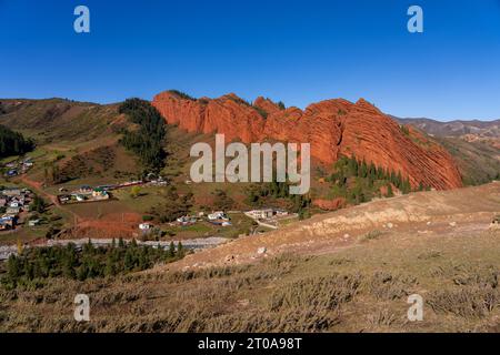 Kyrgyzstan, province or oblasty of Issyk-Kul, Jeti-Oguz Canyon and the Seven Bulls rock formation Stock Photo