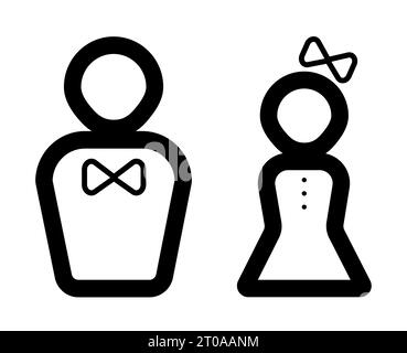 Couple of man and woman, female and male sign, girl and boy symbol, vector black line icon Stock Vector