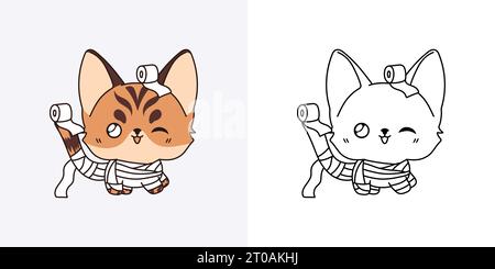 Kawaii Bengal Kitty Clipart Multicolored and Black and White. Cute ...
