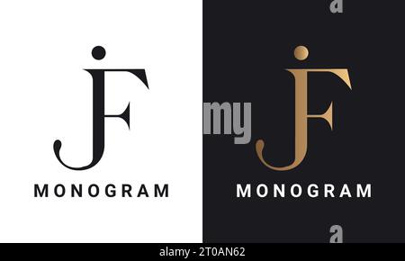 Luxury Initial JF For FJ Monogram Text Letter Logo Design Stock Vector