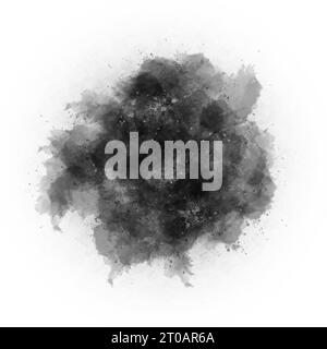 Particles of charcoal on white background,abstract powder splatted on white background,Freeze motion of black powder exploding or throwing black powde Stock Photo