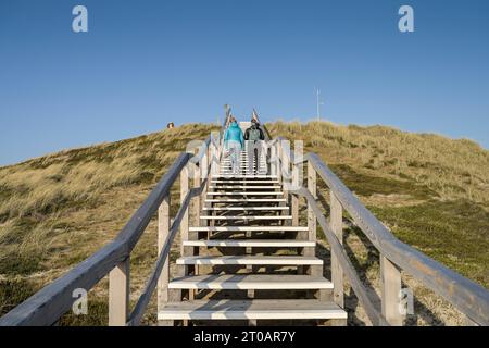 Holztreppe, Aussichtdüne am Lister Weststrand, List, Sylt, Schleswig-Holstein, Deutschland Stock Photo