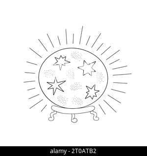 Magic witch globe esoteric fortune teller crystal ball for predicting future, doodle vector illustration for Halloween holiday celebration decor Stock Vector