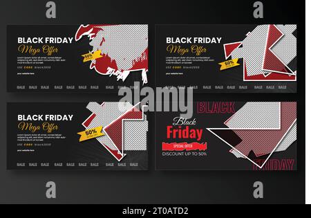 horizontal vertical minimalist black friday realistic super mega sell offer banner design Stock Vector