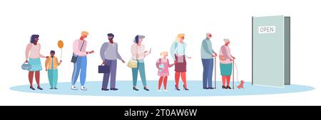 Queue in the doorway, vector flat style design illustration Stock Vector