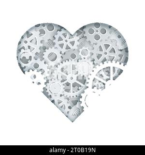 Clock mechanism heart, vector illustration in paper art style Stock Vector