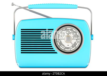 Blue retro radio receiver, 3D rendering isolated on white background Stock Photo