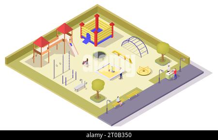 Children playground equipment, vector flat isometric illustration Stock Vector