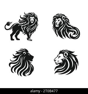 Lion head silhouette. Logo set in black isolated on white background vector illustration Stock Vector