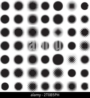 Collection of Round halftone shapes, ideal for logos, icons, retail advertisements and other design projects. Stock Vector
