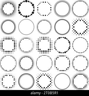 Collection of Round Halftone Dot Border Frames Stock Vector
