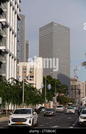 The Three Azrieli skyscrapers of Tel-Aviv seen from a nearby Bridge ...