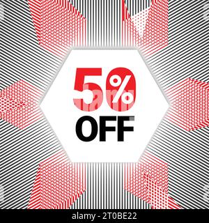 50% Off Lines art Red color Vector Template Stock Vector