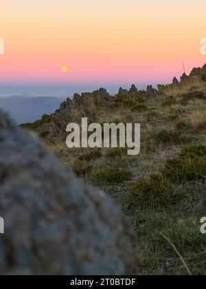 Moon rise over the hills in Arouca, Portugal. Stock Photo