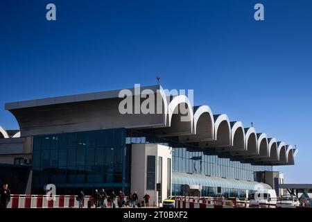 Picture of the arrivals terminal hall of Bucharest Otopeni Henri Coanda airport. Bucharest Henri Coanda International Airport is Romania's busiest int Stock Photo