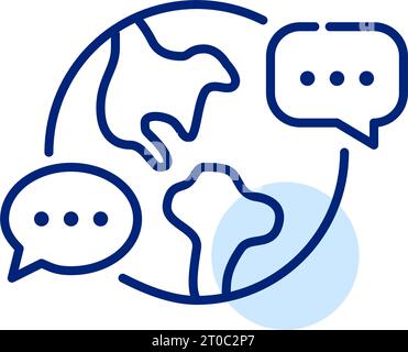 Global communication. Earth globe and chat speech bubbles. Pixel perfect icon Stock Vector