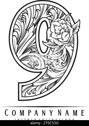 Number 9 monogram logo classic luxurious outline vector illustrations for your work logo, merchandise t-shirt, stickers and label designs, poster, gre Stock Vector