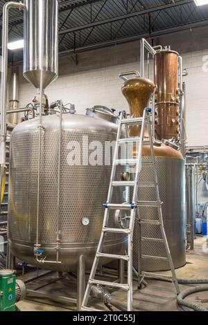 Machinery that is part of the distilling process at the Southern Tier Distillery in Lakewood, New York, USA Stock Photo