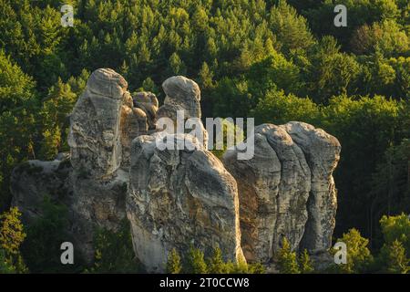 Panoramic aerial view of a sandstone rock city near Hruba Skala in Bohemian Paradise, Czech Republic. Stock Photo