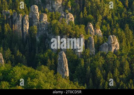 Panoramic aerial view of a sandstone rock city near Hruba Skala in Bohemian Paradise, Czech Republic. Stock Photo