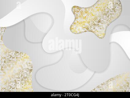 Grey papercut waves and golden dots abstract background. Vector design Stock Vector